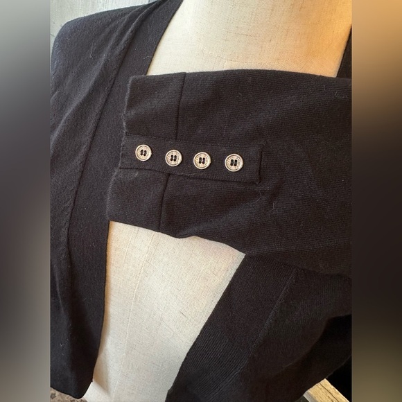 Tommy Hilfiger Black Cropped Open Front Cardigan with Silver Button Cuffs - Picture 5 of 6